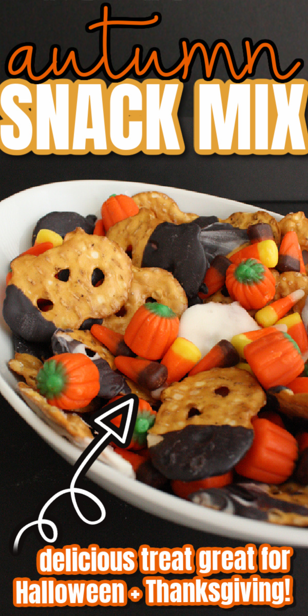 pretzel and candy corn in a bowl