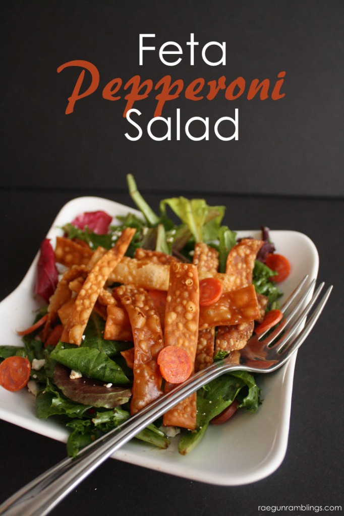 Feta Pepperoni Salad with Crunchy Wonton Recipe - Rae Gun Ramblings