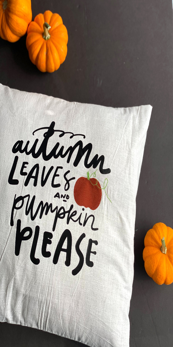 Autumn leaves and pumpkin please pillow black background and tiny pumpkins