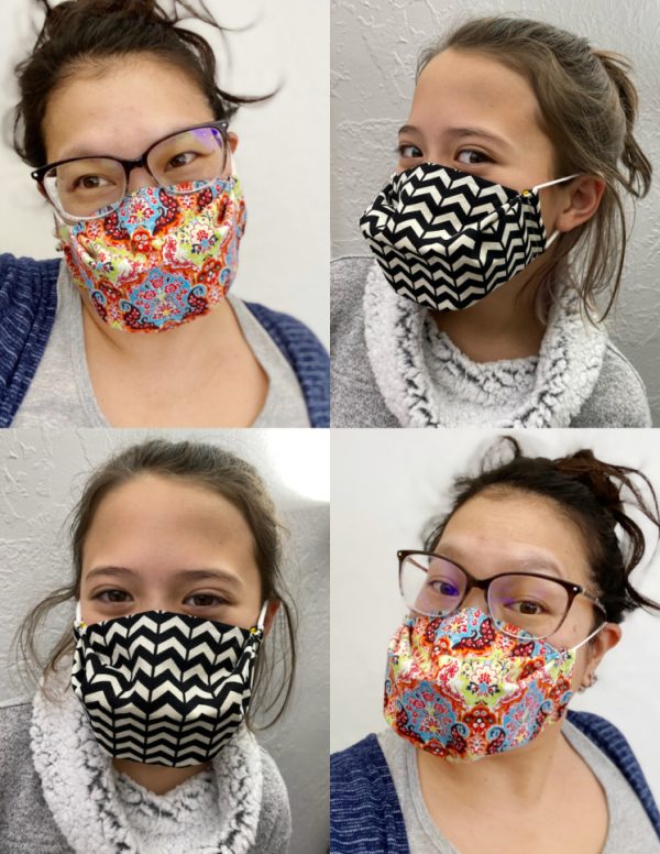 woman and child wearing 3D origami face masks