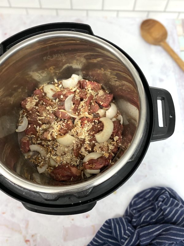 ingredients for beef onion gravy onions beef onion soup mix inside instant pot