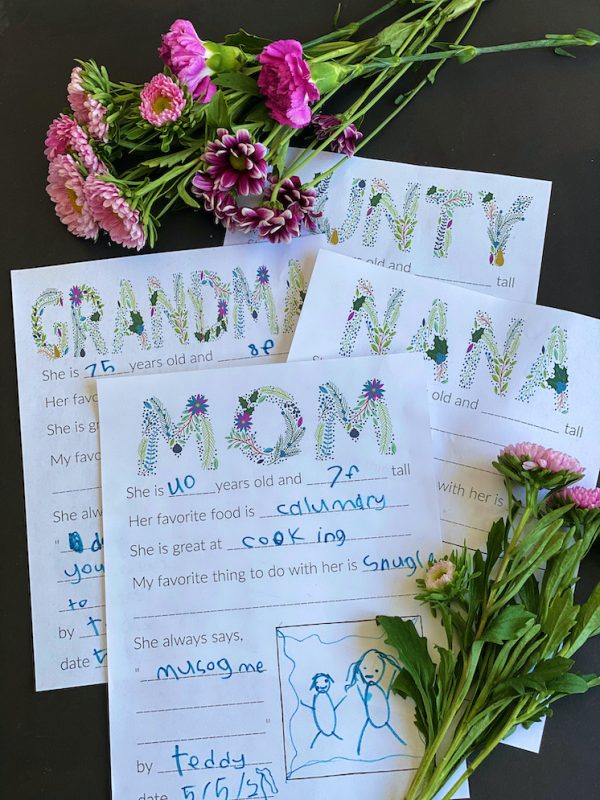 Mother's Day Card questionnaires mom nana grandma aunty