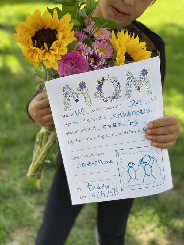 Mom questionnaire and flowers for Mother's Day