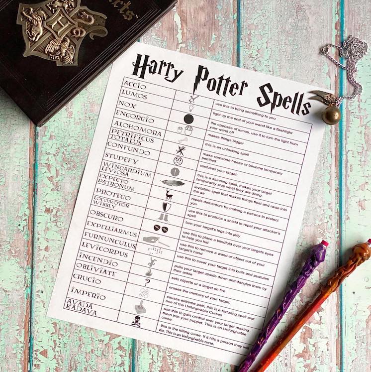 Free Printable List Of Harry Potter Spells